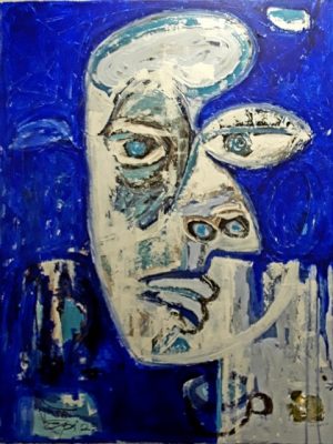 Visage sur fond bleu, Original 2022 by Epi