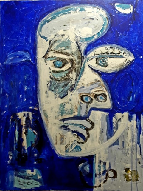 Visage sur fond bleu, Original 2022 by Epi